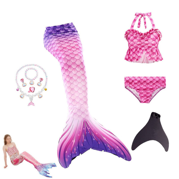 The Little Mermaid Costume With Girls Bikini ,Ocean Sparkle Decoration，Mermaid Tail, For Halloween Party And Role Play