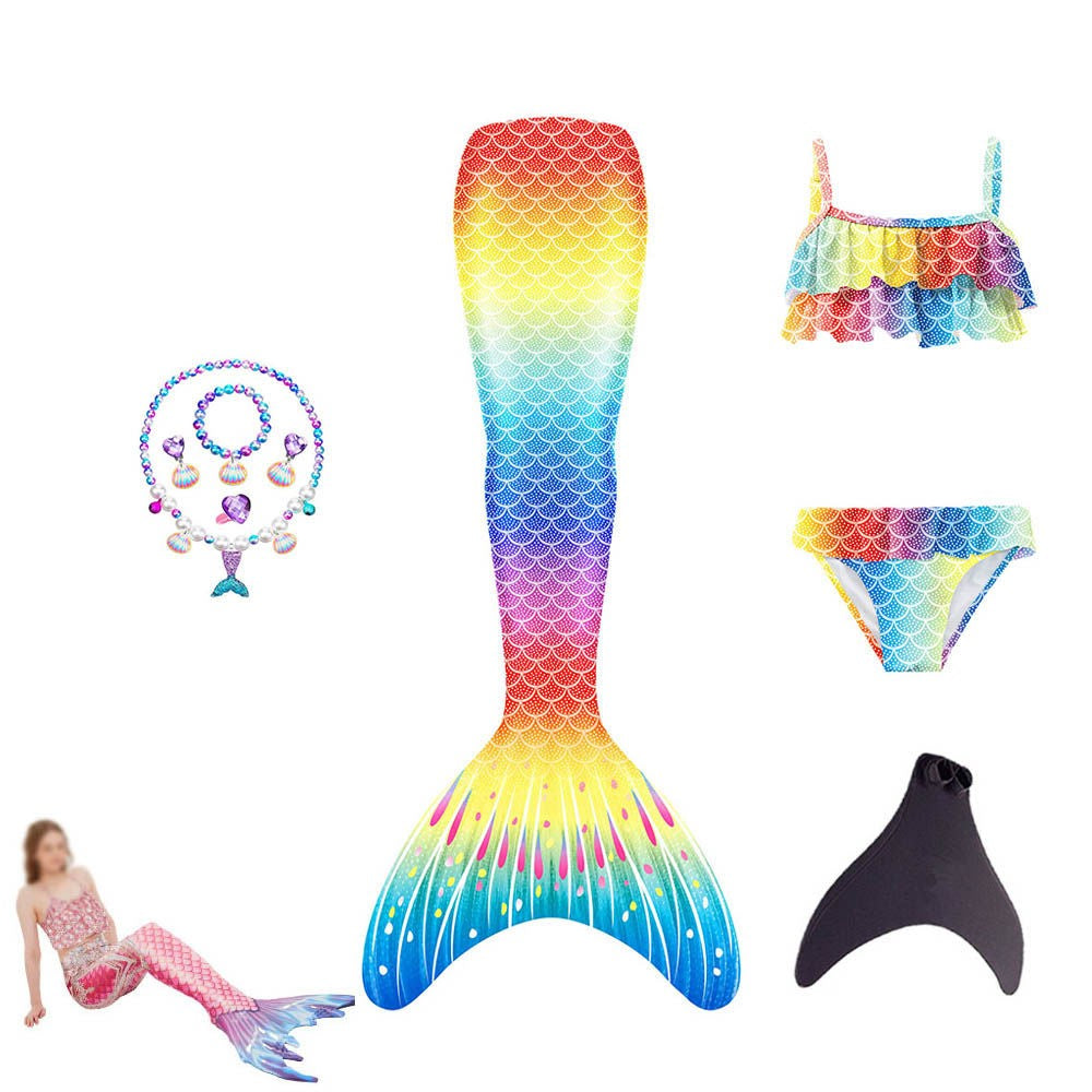RAINBOW COLORS--Sparkly Ocean Mermaid Tail Skirt & Bikini for Girls, Cute Photo Outfit to Capture Beautiful Pictures