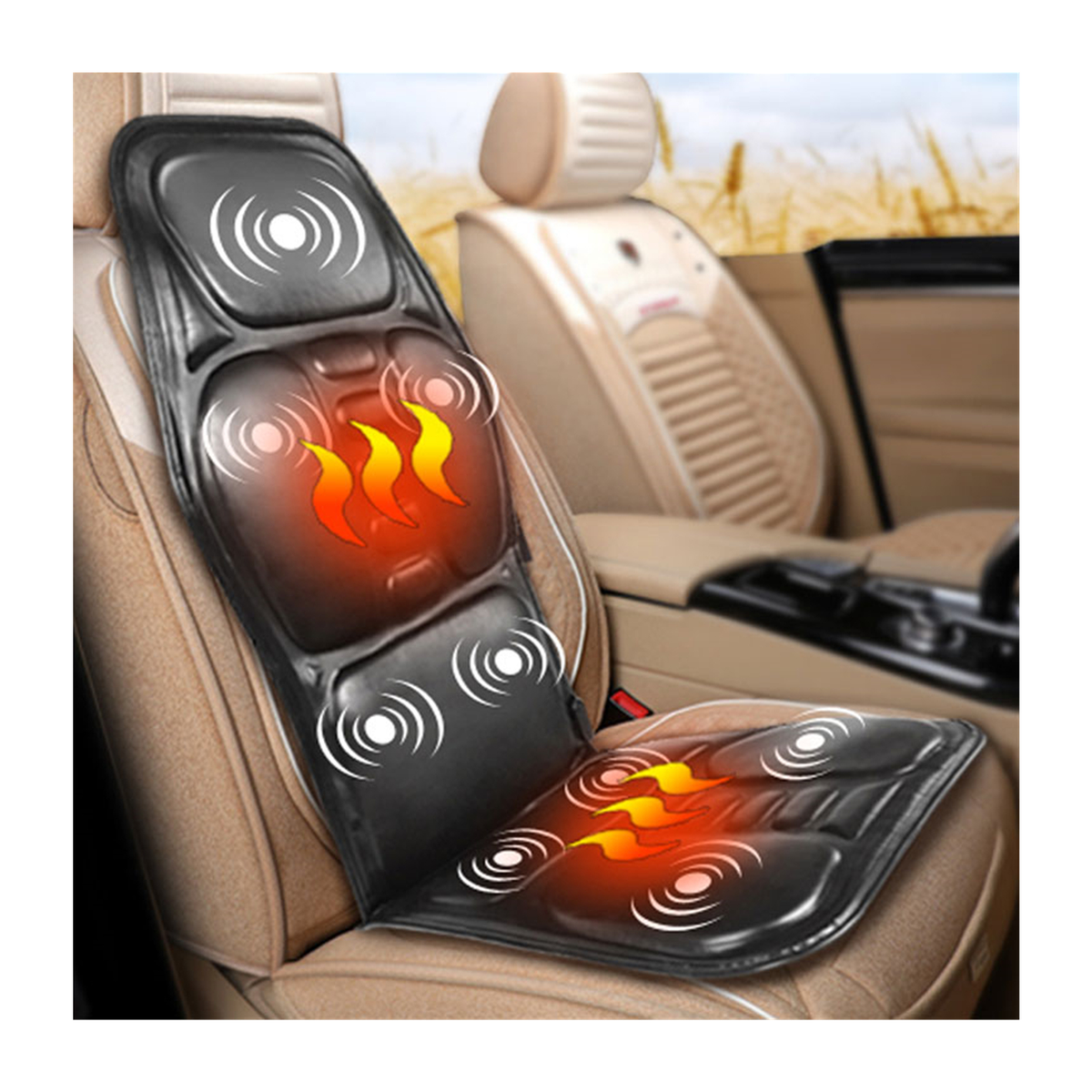 Massagesitzauflage Auto mit Heizfunktion – 9 Vibrationsmotoren, 12V Zigarettenanzünder, ergonomisch