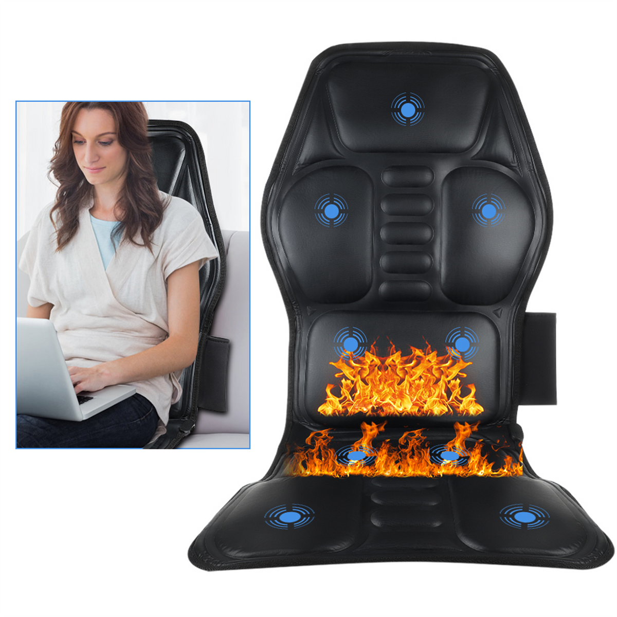 Massagesitzauflage Auto mit Heizfunktion – 9 Vibrationsmotoren, 12V Zigarettenanzünder, ergonomisch