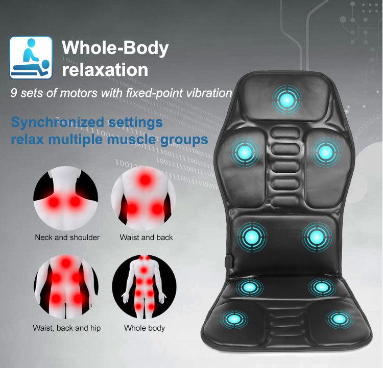 Massagesitzauflage Auto mit Heizfunktion – 9 Vibrationsmotoren, 12V Zigarettenanzünder, ergonomisch