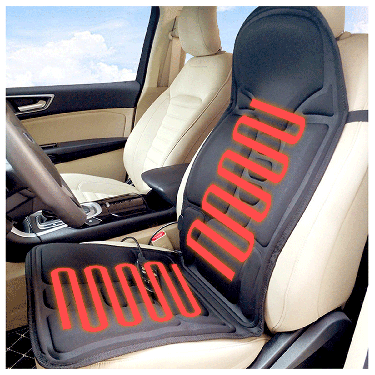 Beheizbare Sitzauflage Auto 12V – Massagefunktion, Auto- & Netzadapter, 8 Massageprogramme