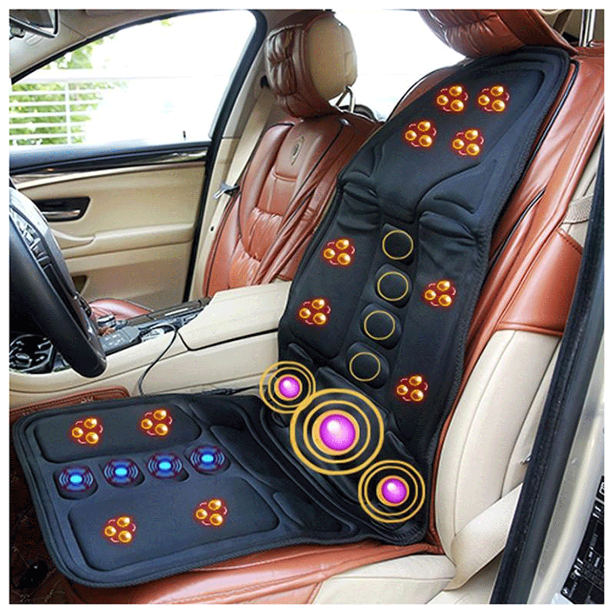 Beheizbare Sitzauflage Auto 12V – Massagefunktion, Auto- & Netzadapter, 8 Massageprogramme