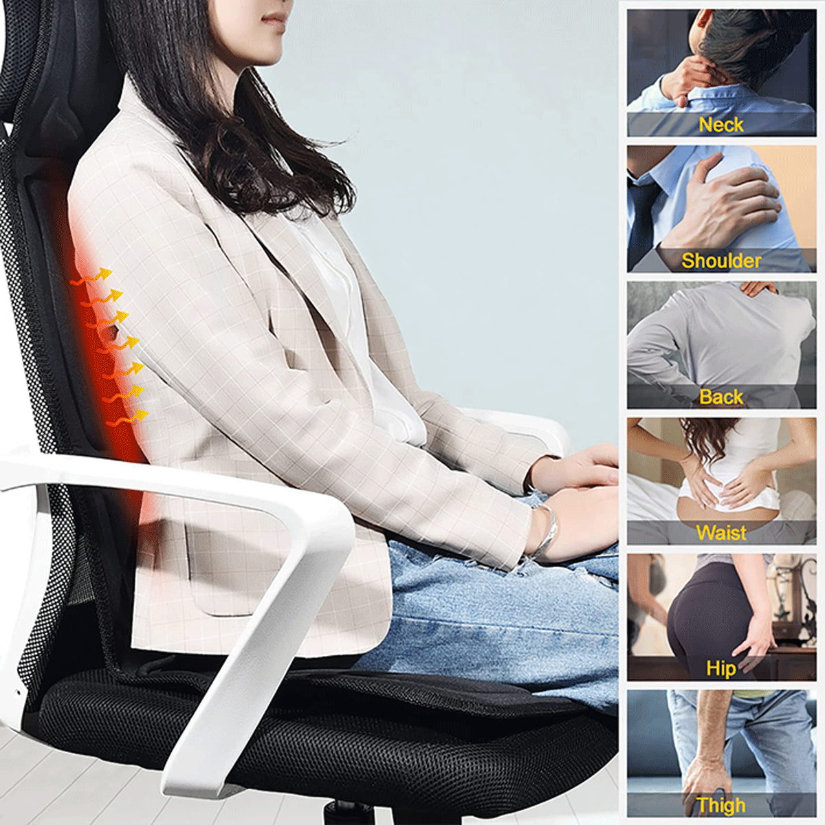 Beheizbare Sitzauflage Auto 12V – Massagefunktion, Auto- & Netzadapter, 8 Massageprogramme