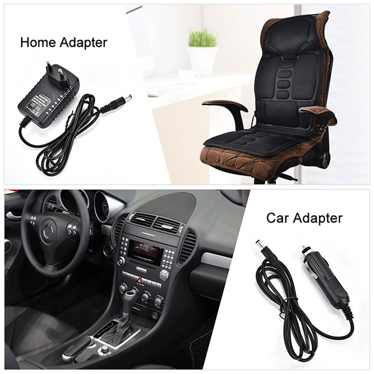Beheizbare Sitzauflage Auto 12V – Massagefunktion, Auto- & Netzadapter, 8 Massageprogramme