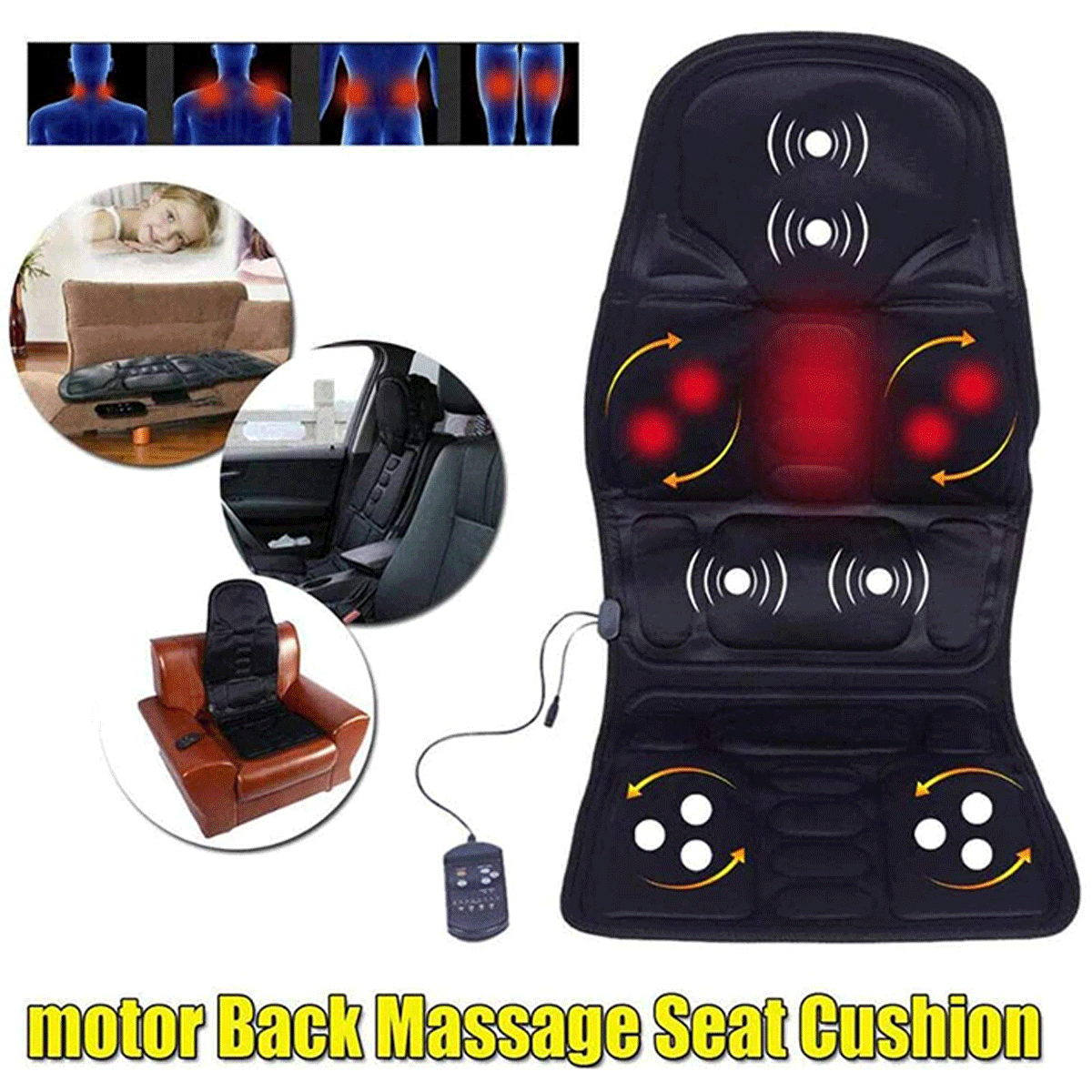 Beheizbare Sitzauflage Auto 12V – Massagefunktion, Auto- & Netzadapter, 8 Massageprogramme