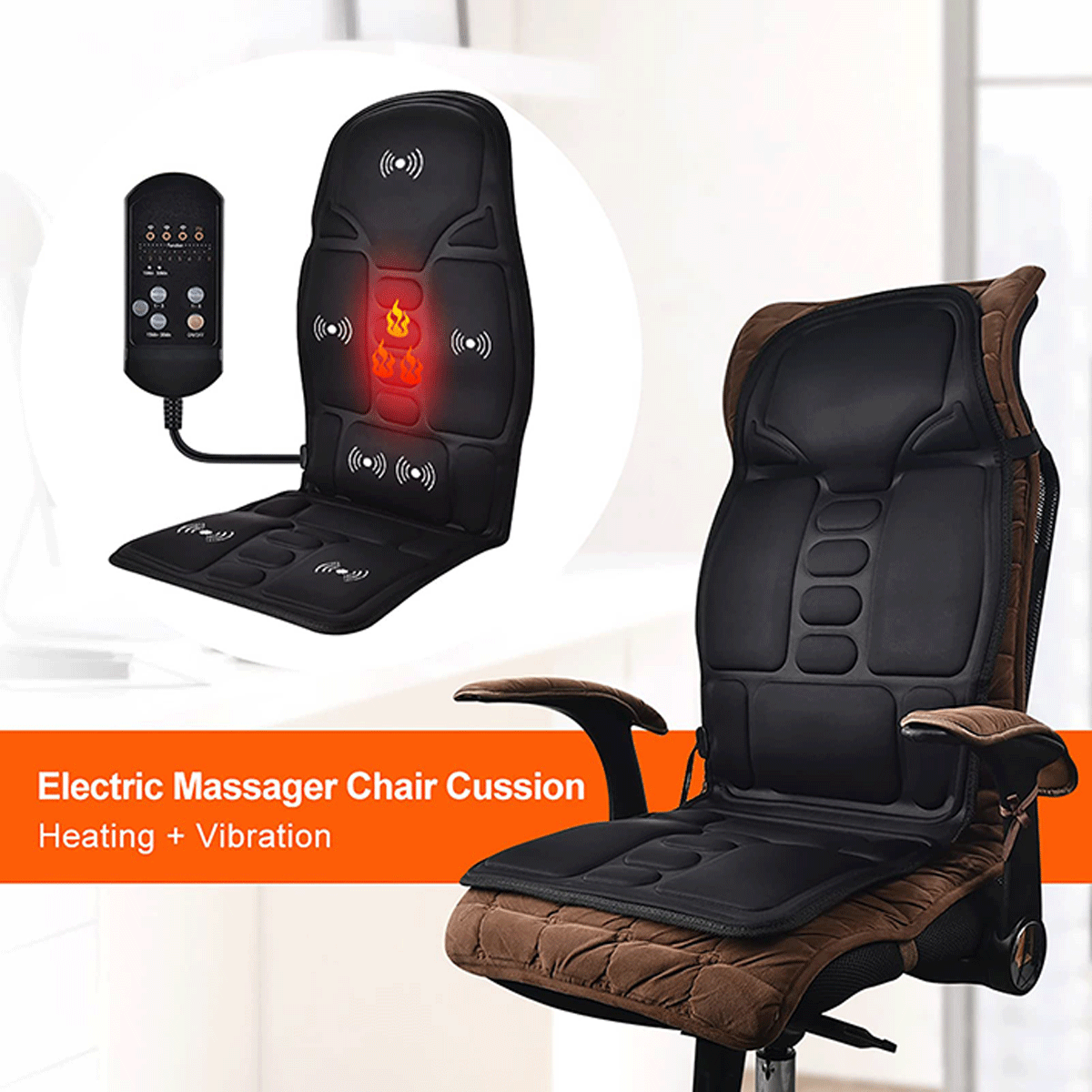 Beheizbare Sitzauflage Auto 12V – Massagefunktion, Auto- & Netzadapter, 8 Massageprogramme