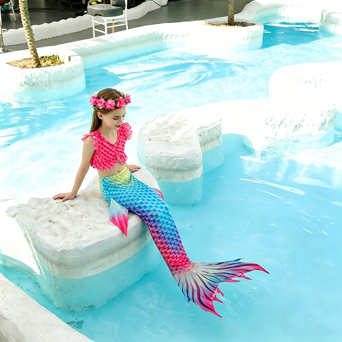 NEW--Girls Cute Mermaid Tail Skirt Bikini Set, Ocean Sparkle Decor, Photo Prop Outfit for Beautiful Shots