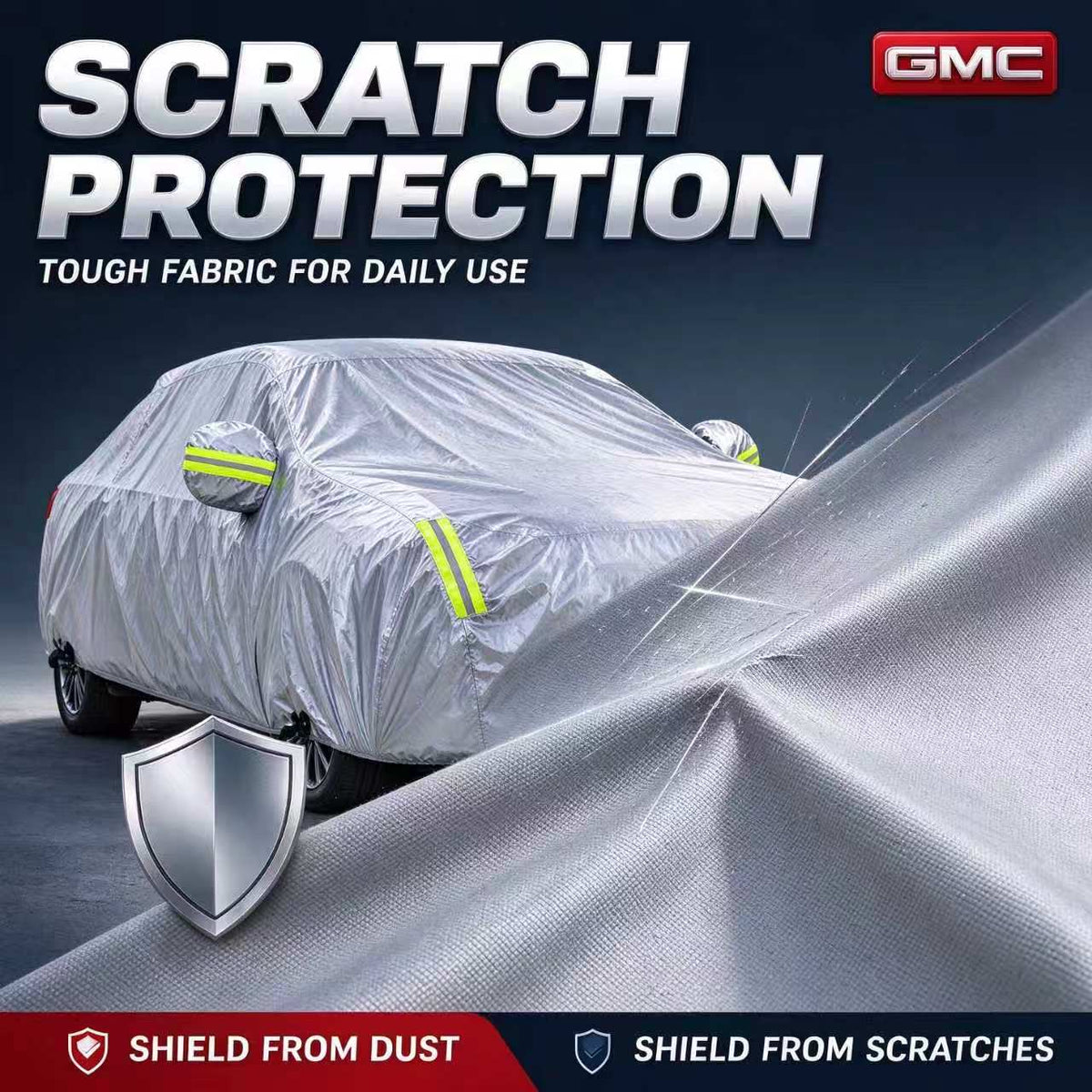 GMC Outdoor Car Cover, Waterproof and UV-Resistant FullFitted Car Cover, with Reflective Strips, Windproof Straps,and Storage Bag