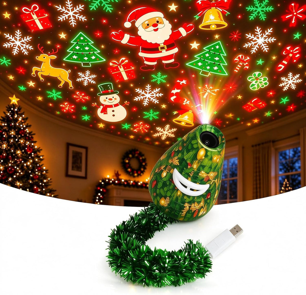 Christmas Projector Light, Plug and Play HD USB Christmas Tree Projector