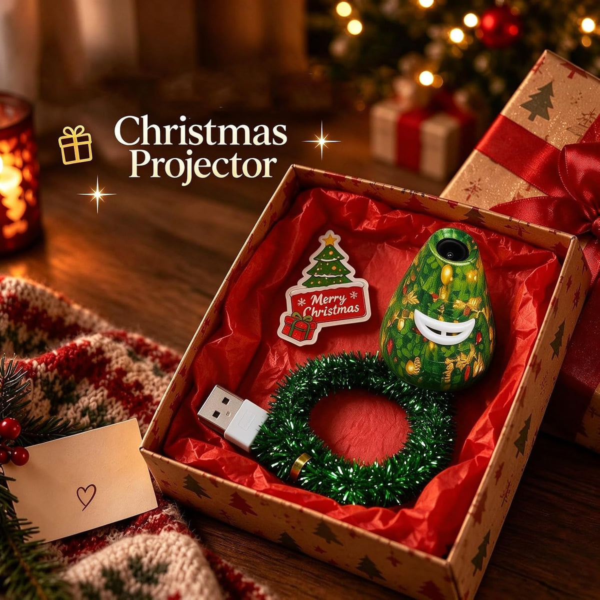 Christmas Projector Light, Plug and Play HD USB Christmas Tree Projector