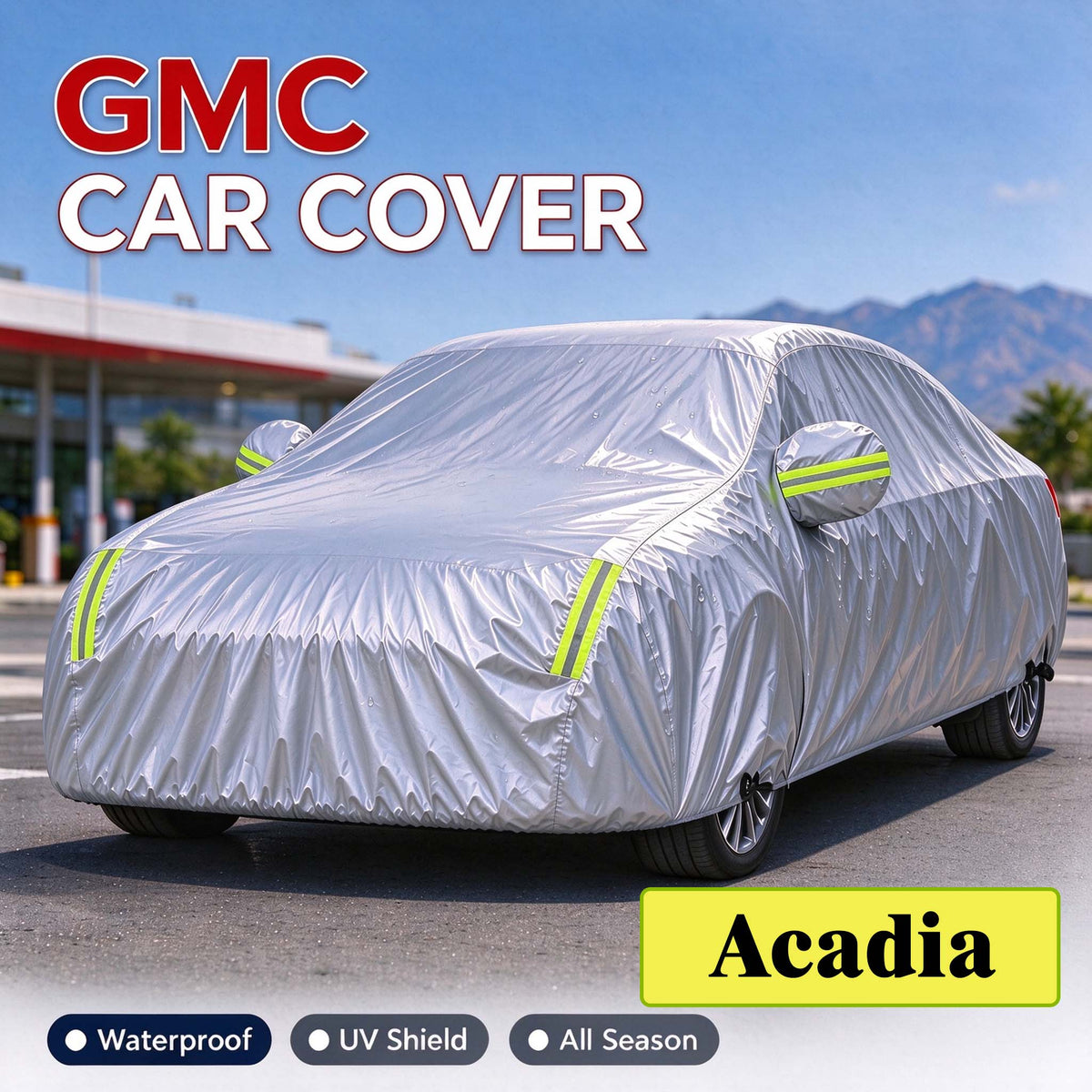 GMC Outdoor Car Cover, Waterproof and UV-Resistant FullFitted Car Cover, with Reflective Strips, Windproof Straps,and Storage Bag