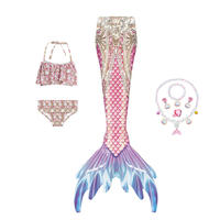 Mermaid Costume Kids With Girls' Swim Separates,Bracelet Necklace Earrings Set，Mermaid Tail For Halloween Party And Role Play